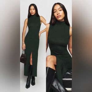 Reformation Axton Knit Maxi Dress Green Sleeveless
Turtleneck Front Slit Sz L